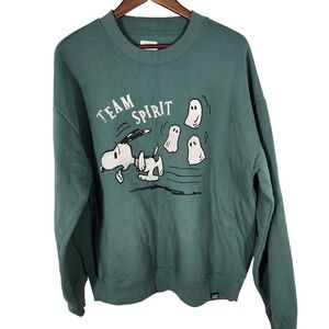 RSQ Peanuts Green Snoopy "Team Spirit" Crew Neck Sweatshirt Size Large